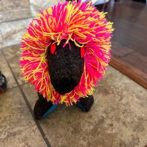 Handmade colorful Mexican Folklore Lion with Neon Pink & Yellow Mane